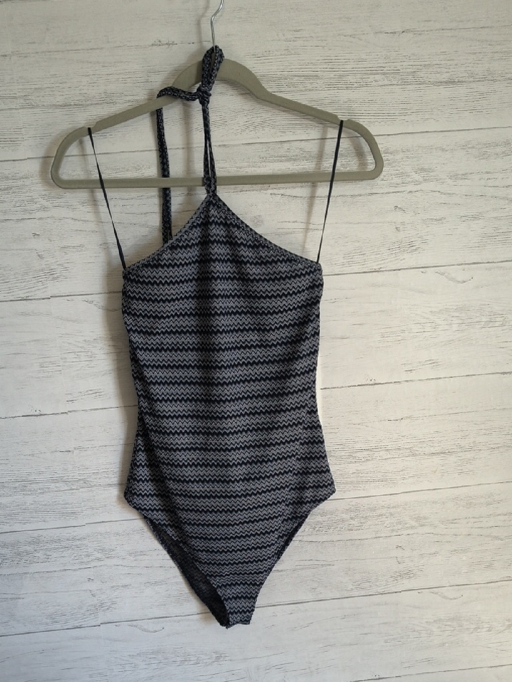 Women's Black & Gray Zigzag Halter Bodysuit